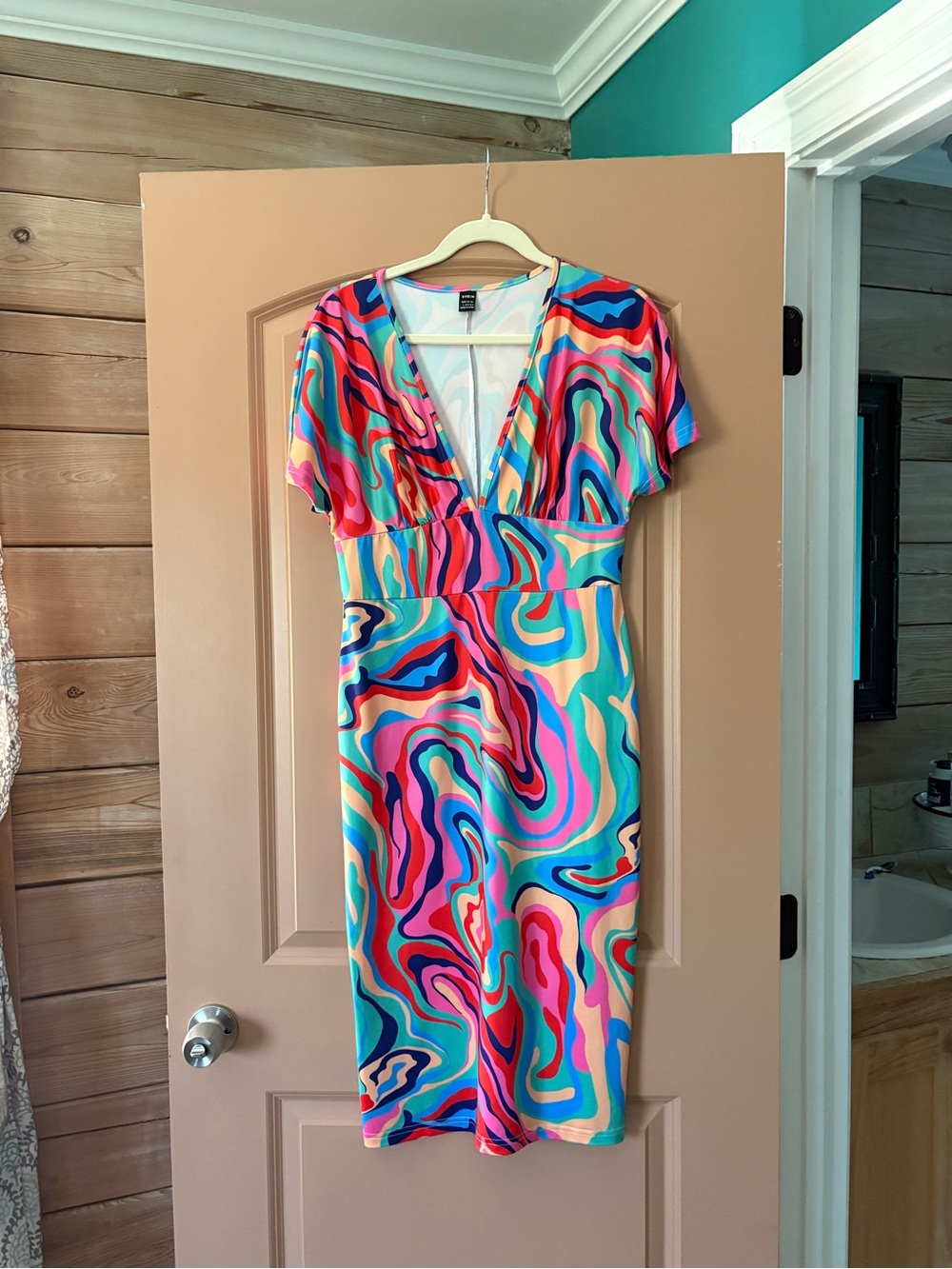 Colorful Swirl V-Neck Midi Dress - Multi